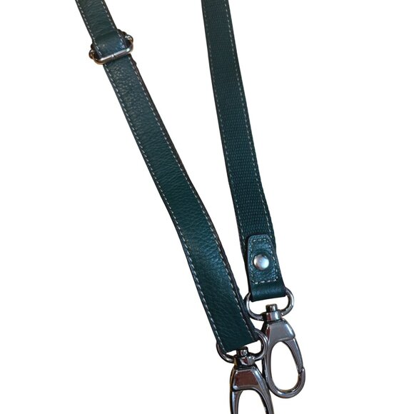 Adjustable Faux Leather & Canvas Bag Strap Green Silver Clips 45 Inches Long - Picture 2 of 6